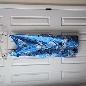 Blue Floral Satin Cowl Neck Slip Midi Dress Size Medium